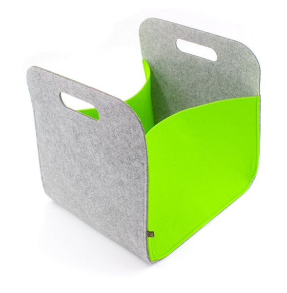 Boîte de rangement en feutre avec poignées, gris/vert