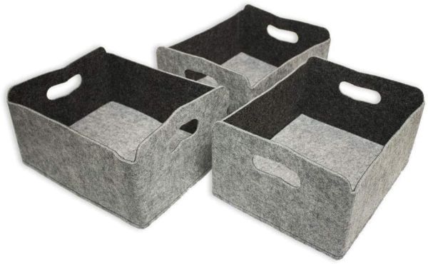 Set of 3 felt storage box foldable, greyish/dark grey