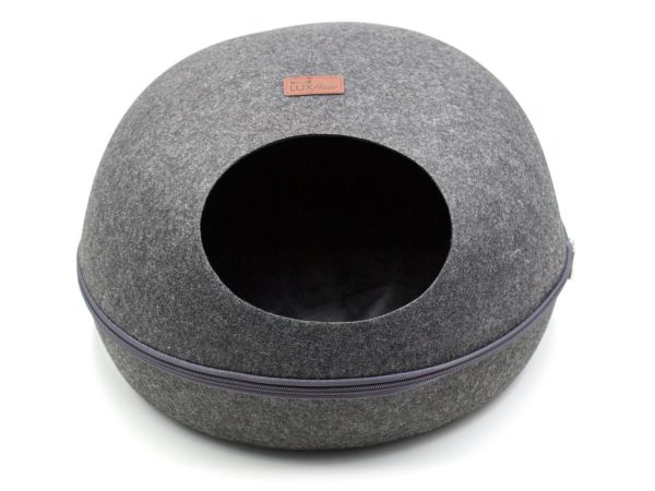 Grotte à chat ovale en feutre design, gris foncé