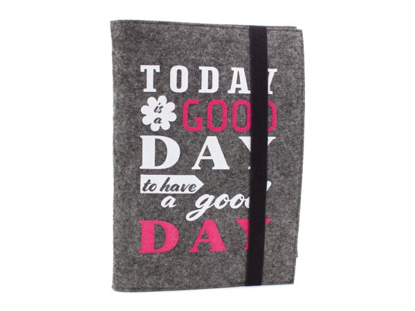 Felt notebook dark gray A5 with flock print "Good day"