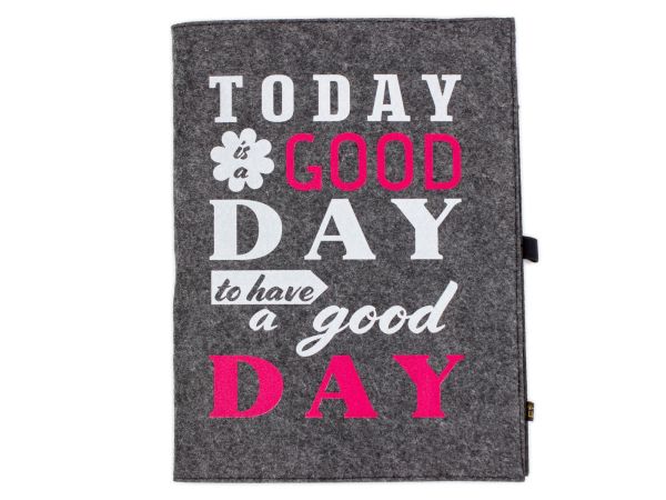 Cahier de notes en feutre gris foncé A4 avec impression flockée "Good day".
