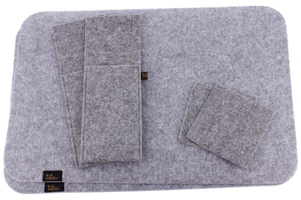 Felt placemat for 2 persons (6 pcs.) in grey mottled